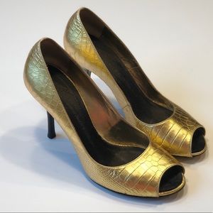 Giuseppe Zanotti Gold Embossed Peep Toe Pumps